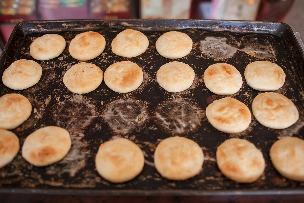 A baking plate with round sun cakes, a famous sweet pastry of Taichung City