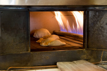 Lavaş bread in the oven