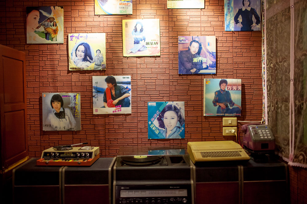 Old records inside restaurant