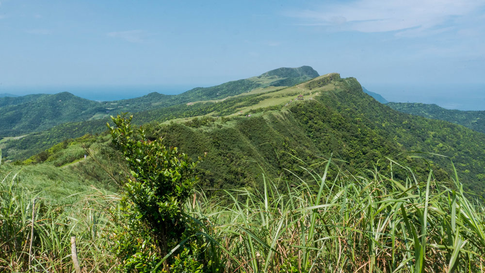 Looking back north over Taoyuan Valley and the coastal mountains from the tall-grass area