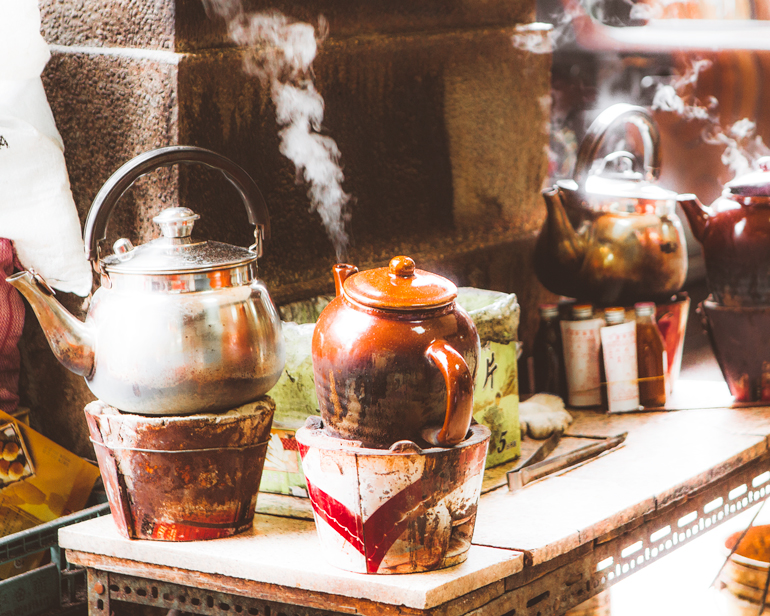 Pots with herbal teas