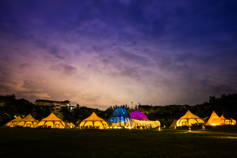 Tents of CMP Village in the evening