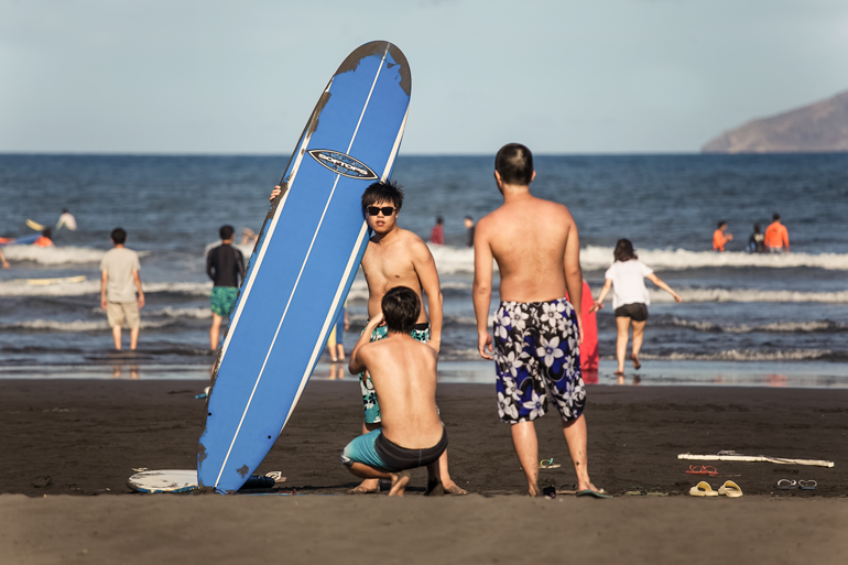 Summer weekend beach crowd