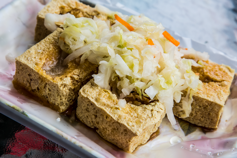 Stinky tofu with pickled cabbage