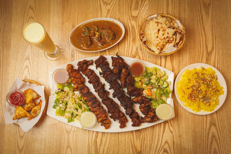 A typical set meal with assorted-meat skewers