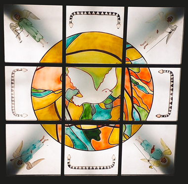 Glass art inside the church