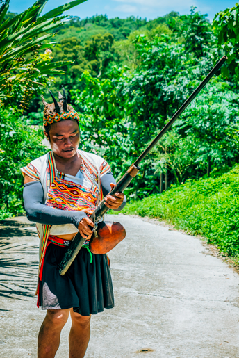 Warrior prepares to shoot his gun