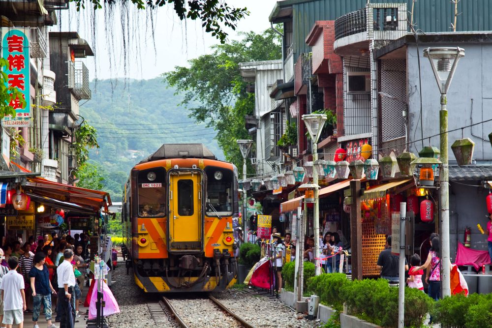 Railway tracks alongside the old streets in Shifen